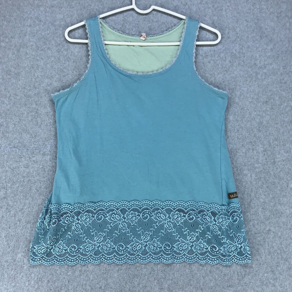 Matilda Jane Tank Top Women Size M Blue Lace Hem Sleeveless Cotton Scoop Neck